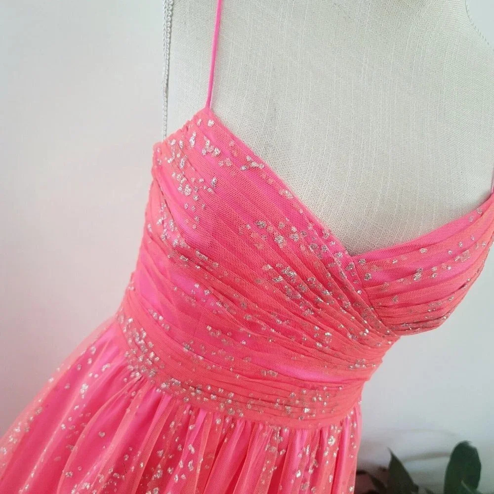 Hailey Logan Adrianna Papell Hot Pink Barbie Sleeveless Glittter Gown Dress 5/6 - Picture 4 of 16